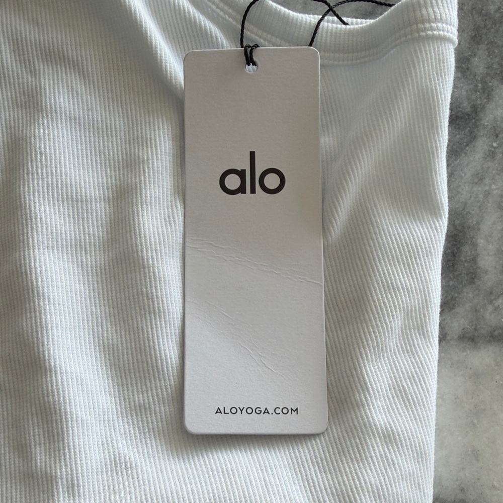 ALO NWT Yoga White Ribbed Racerback Tank Top - Picture 3 of 5